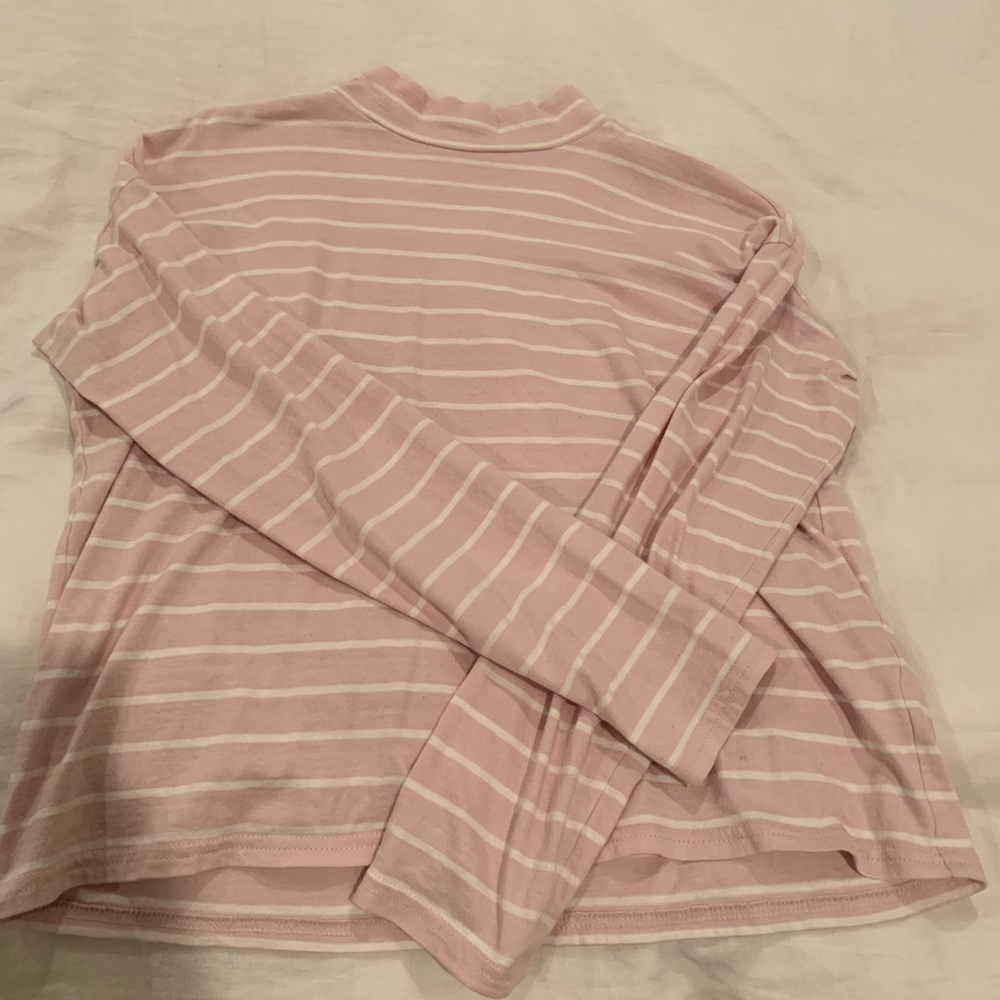 Everlane white/pink striped mock neck top